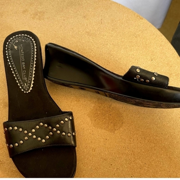 Montego Bay  Womans‎ Club Sandals Wedge Black Studded Size 6 .5 M - Picture 7 of 10